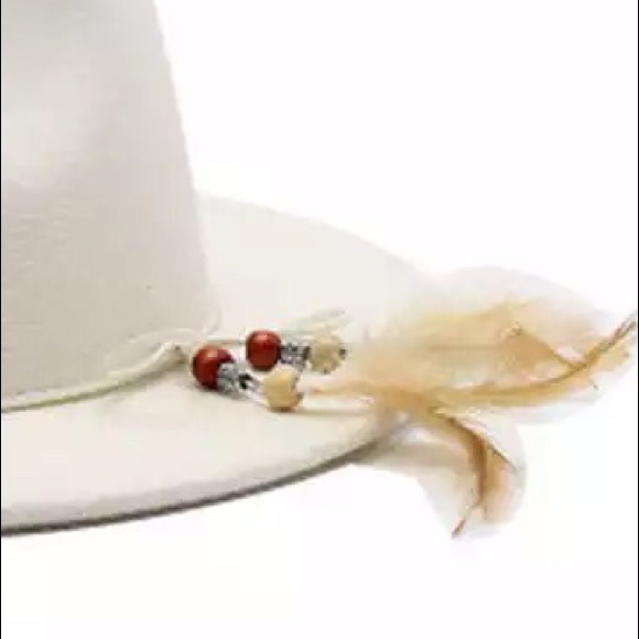White Wool Boho Chic Feather Panama Hat - Picture 2 of 4